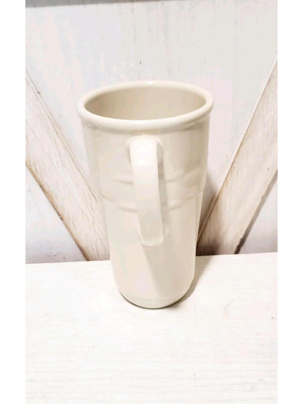 Longaberger Tall 16oz Travel Coffee Tea Mug Ivory 6.5" Pottery Woven Traditions - Picture 3 of 7